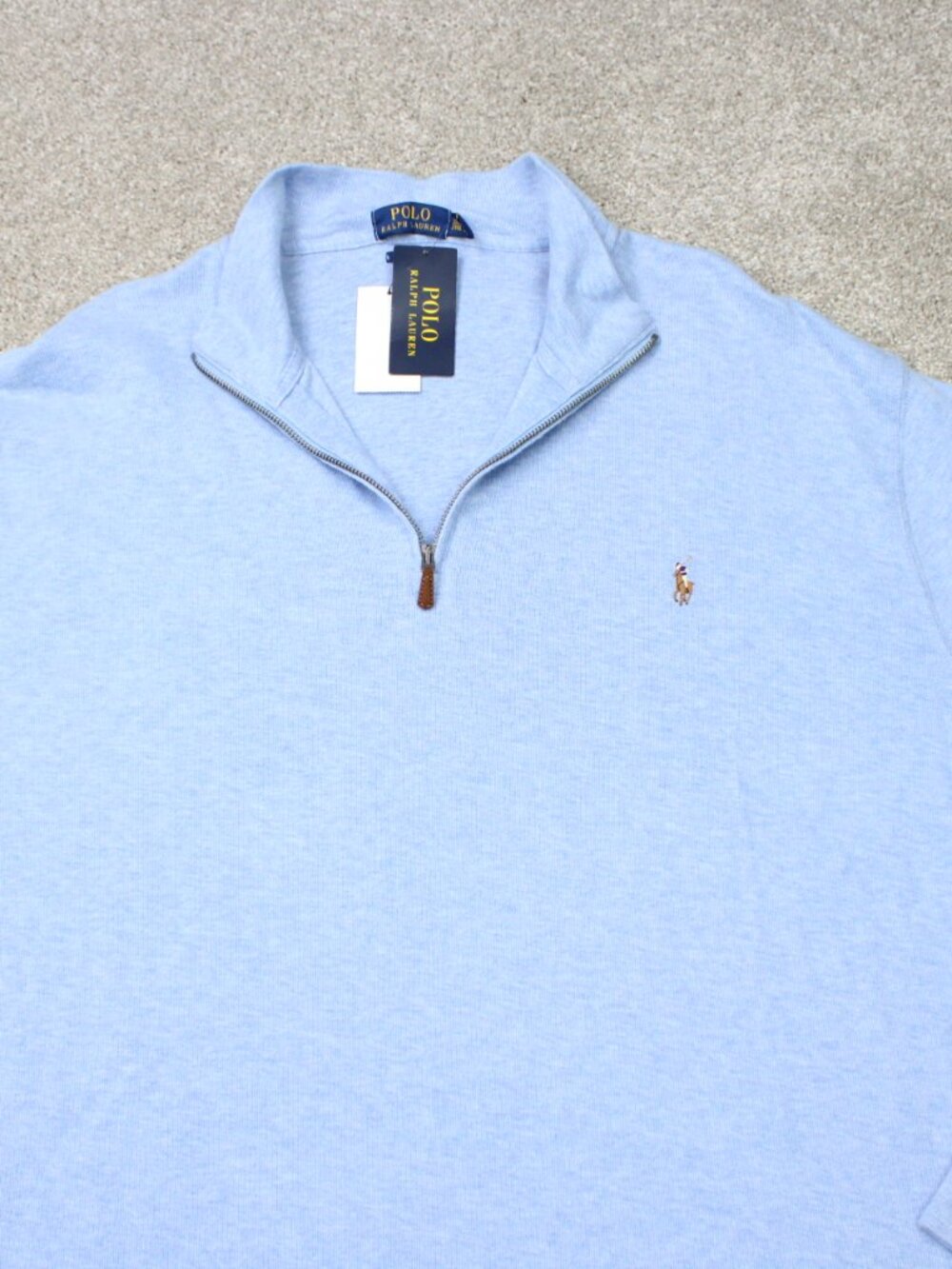 POLO Ralph Lauren Sweatshirt NWT Mens 2XLT Blue Estate Rib Flesh Pony 1/4 Zip - Picture 7 of 14